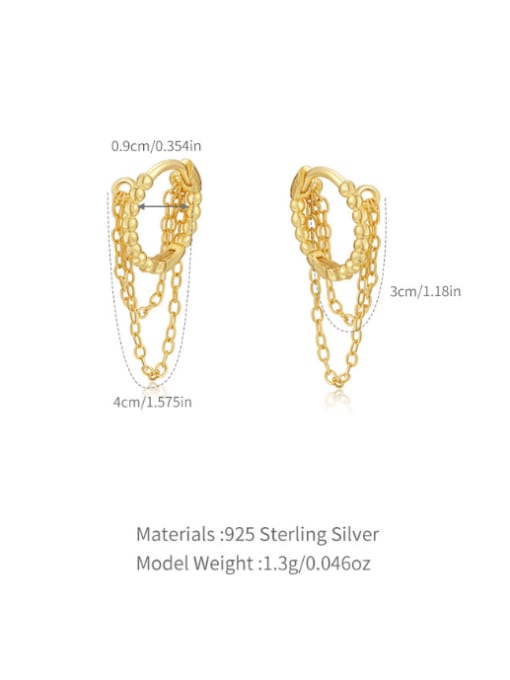 golden 925 Sterling Silver Geometric Tassel Minimalist Huggie Earring