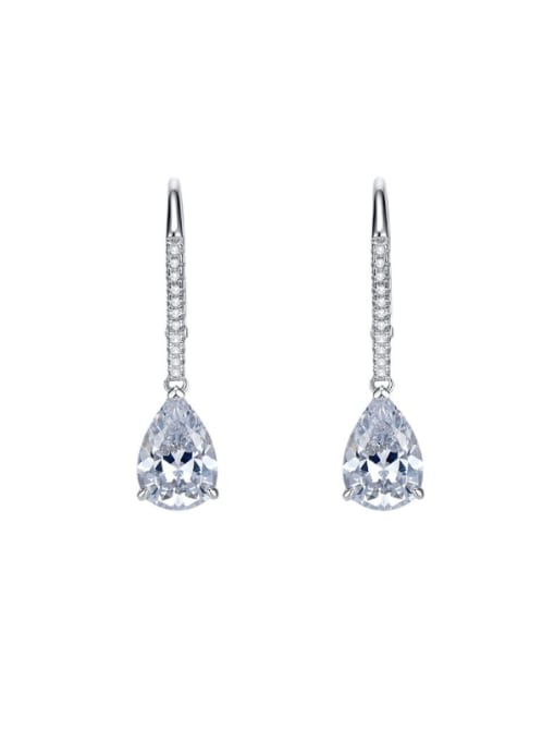 M&J 925 Sterling Silver Cubic Zirconia Water Drop Luxury Hook Earring 1
