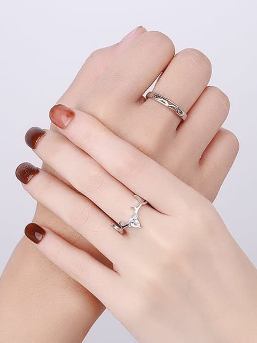 PNJ-Silver 925 Sterling Silver Deer Minimalist Couple Christmas Ring 1