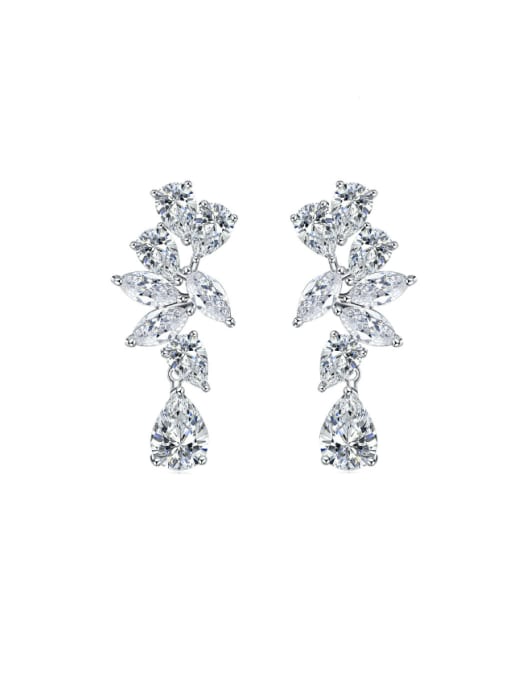 M&J 925 Sterling Silver High Carbon Diamond Water Drop Luxury Cluster Earring