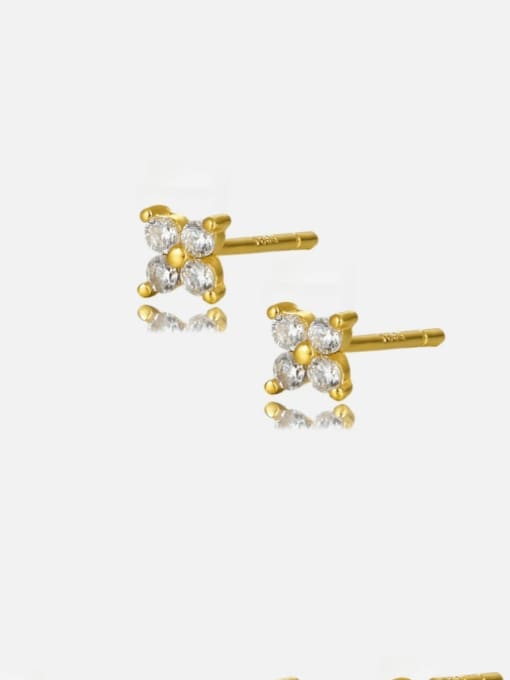 Golden+ white Brass Cubic Zirconia Flower Dainty Stud Earring