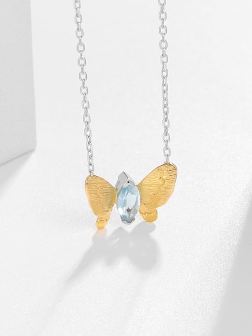 ZXI-SILVER JEWELRY 925 Sterling Silver Natural Stone Butterfly Minimalist Necklace 2