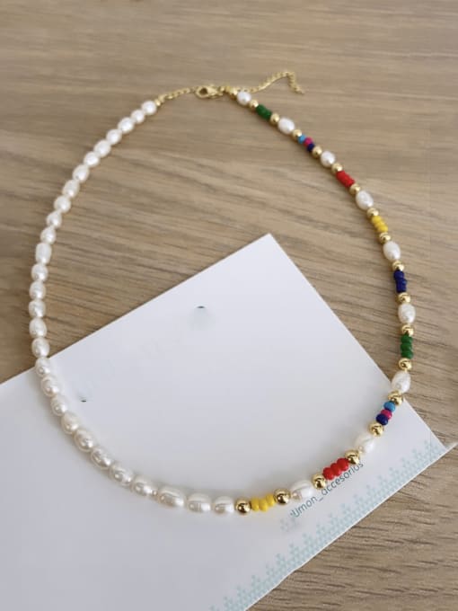 W.BEADS Freshwater Pearl Multi Color Geometric Bohemia Handmade Beading Necklace 2