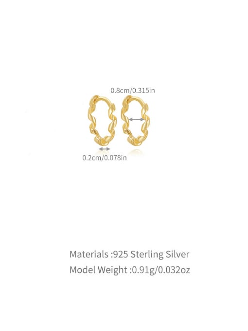 Gold 8MM 925 Sterling Silver Wave  Geometric Dainty Huggie Earring