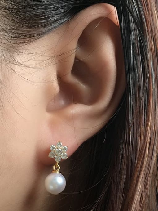 ZEMI 925 Sterling Silver Imitation Pearl Flower Dainty Drop Earring 1