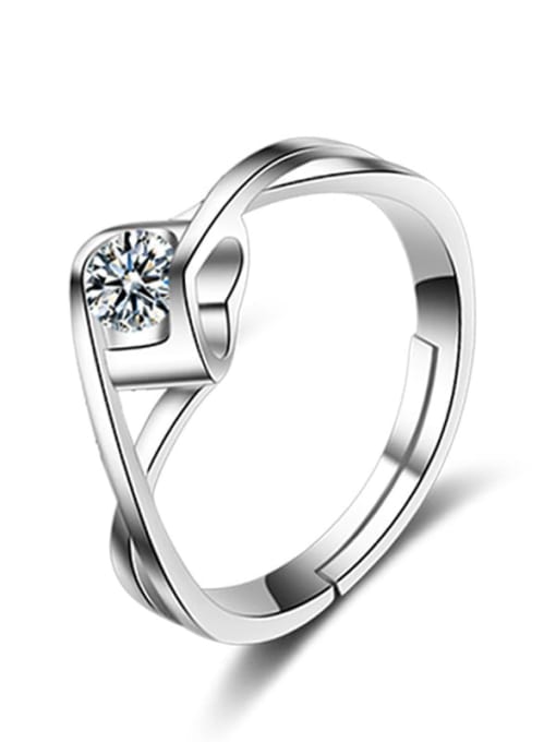 Platinum (women's PQJ005) 925 Sterling Silver Cubic Zirconia Geometric Dainty Couple Ring