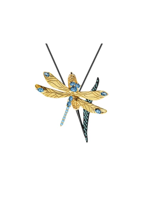 ZXI-SILVER JEWELRY 925 Sterling Silver Swiss Blue Topaz Dragonfly Luxury Necklace 0