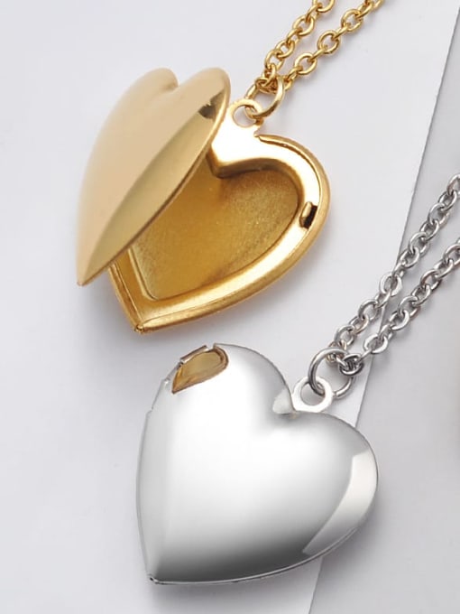 FTime Stainless Steel Glossy Peach Heart Love Photo Box Necklace 1