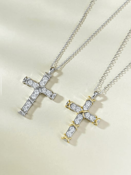 M&J 925 Sterling Silver Cubic Zirconia Cross Vintage Regligious Necklace 0