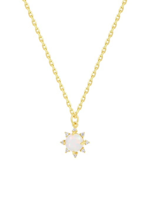 A3586 Gold 925 Sterling Silver Opal Geometric Dainty Necklace