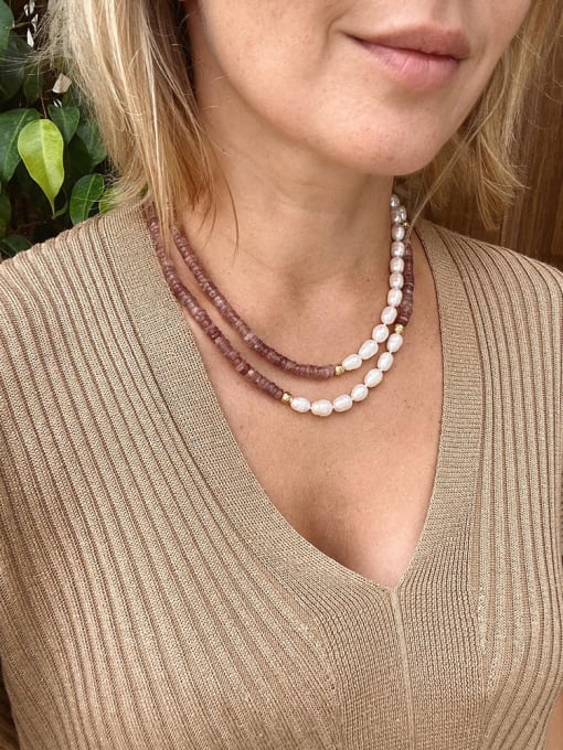 W.BEADS Titanium Steel Freshwater Pearl Natural stone Vintage Multi Strand Necklace 1