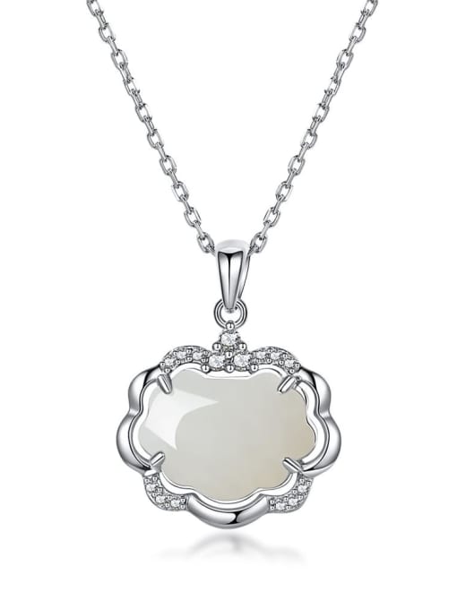 B2190005 S W WH 925 Sterling Silver Jade Locket Dainty Necklace