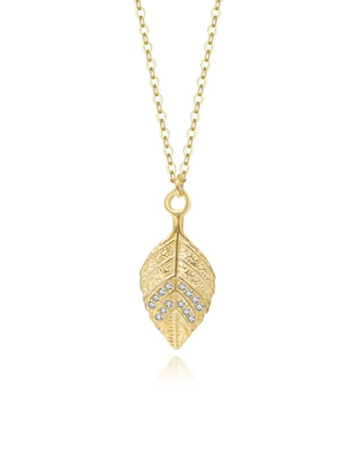A3134 Gold 925 Sterling Silver Cubic Zirconia Leaf Minimalist Necklace