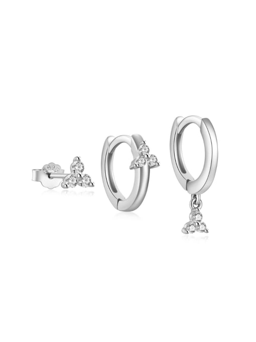 3 pieces per set in platinum 925 Sterling Silver Cubic Zirconia Geometric Dainty Huggie Earring