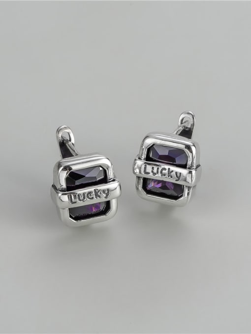 purple 925 Sterling Silver Cubic Zirconia Geometric Vintage Stud Earring
