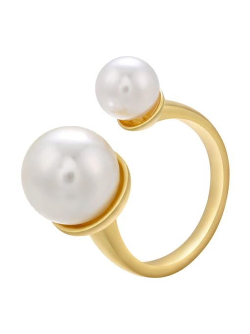 golden Brass Freshwater Pearl Trend Band Ring