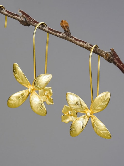 golden 925 Sterling Silver natural flowers handmade Artisan Hook Earring