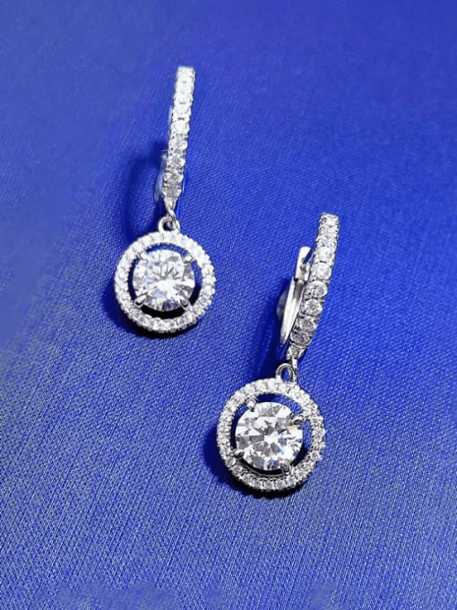 E162 round +white gold 925 Sterling Silver Cubic Zirconia Geometric Luxury Drop Earring