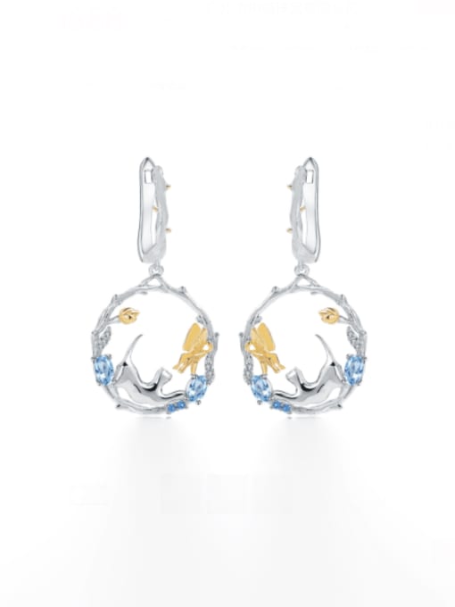 Swiss Blue Topaz Stone Earrings 925 Sterling Silver Natural Color Treasure Topaz Crab Luxury Stud Earring