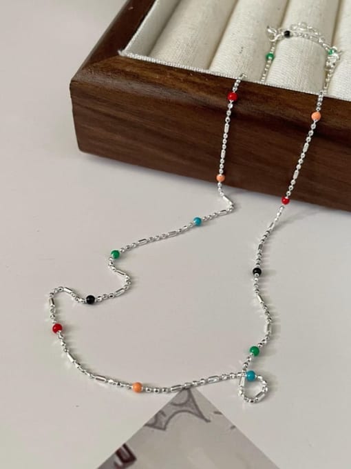 Rainbow Beaded Necklace 925 Sterling Silver bead Dainty Necklace