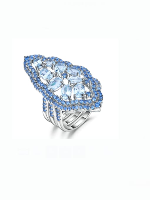 ZXI-SILVER JEWELRY 925 Sterling Silver Swiss Blue Topaz Geometric Luxury Band Ring 0