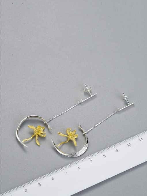 LOLUS 925 Sterling Silver Unique flower design half iris handmade Artisan Drop Earring 1
