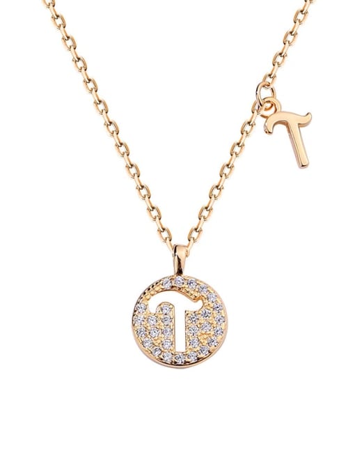 A1573 Champagne plated gold T 925 Sterling Silver Rhinestone Geometric Minimalist Necklace