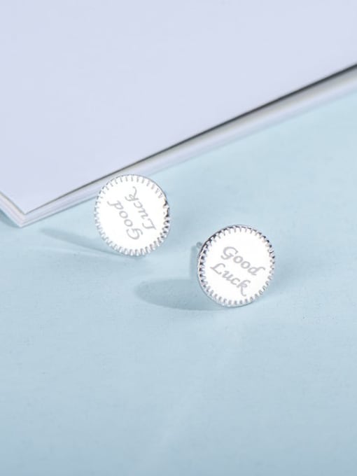 Round lucky Earrings 925 Sterling Silver Round Letter Minimalist Stud Earring