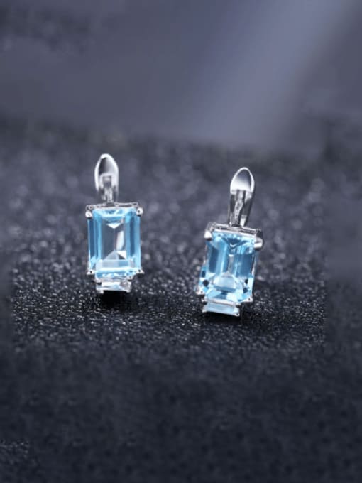 ZXI-SILVER JEWELRY 925 Sterling Silver Swiss Blue Topaz Geometric Luxury Stud Earring