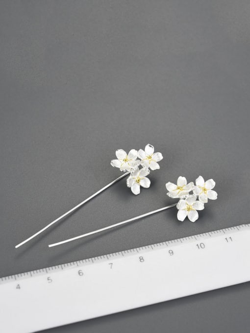 LOLUS 925 Sterling Silver Forget-me-not vertical unique design handmade Artisan Stud Earring 2