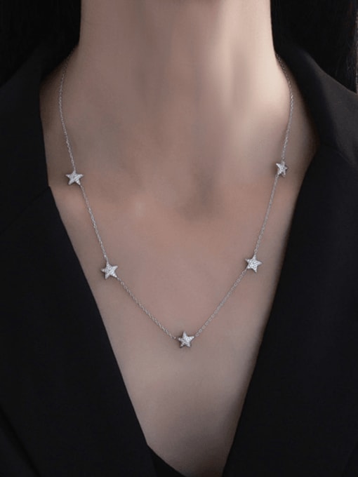 A&T Jewelry 925 Sterling Silver Cubic Zirconia Star Dainty Necklace 1