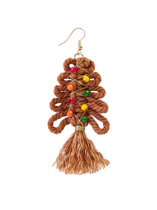 Brown e68849 Alloy Cotton Rope Tree Tassel Christmas Bossian Style Hand-Woven Drop Earring