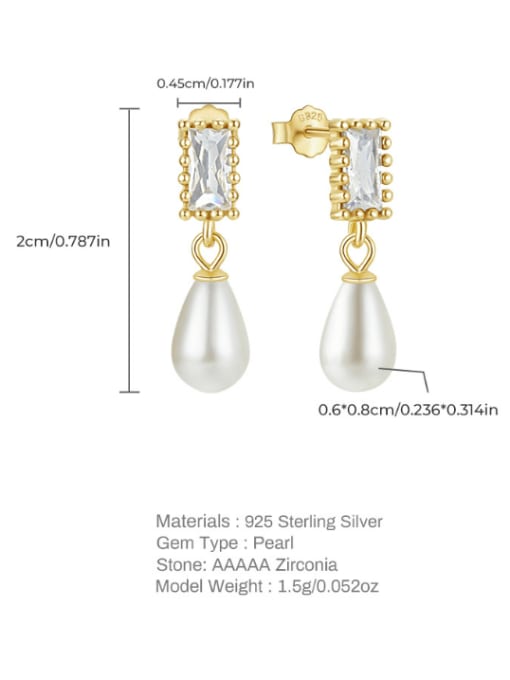 YUANFAN 925 Sterling Silver Imitation Pearl Water Drop Minimalist Drop Earring 3