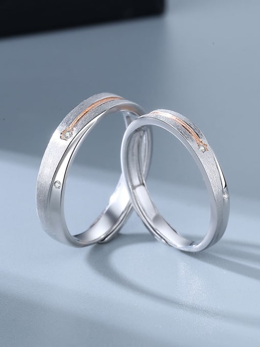 PNJ-Silver 925 Sterling Silver Geometric Minimalist Couple Ring 3