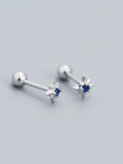 Platinum (Blue Stone) 925 Sterling Silver Enamel Geometric Minimalist Stud Earring