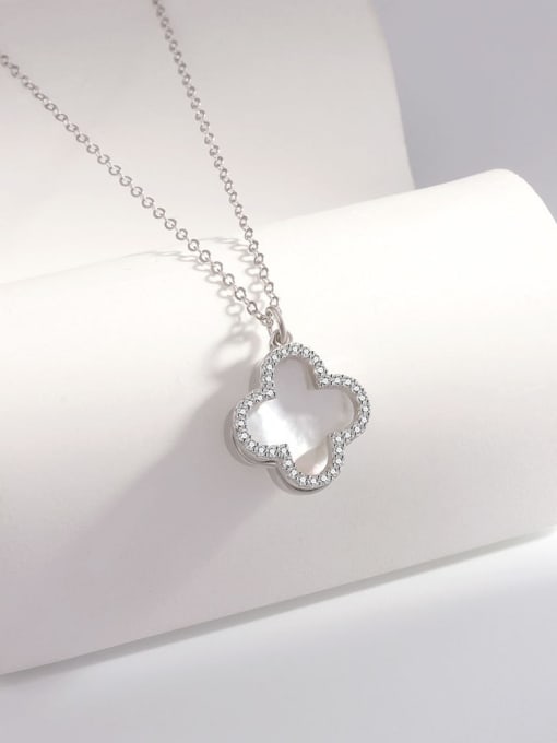 Platinum 925 Sterling Silver Shell Clover Minimalist Necklace