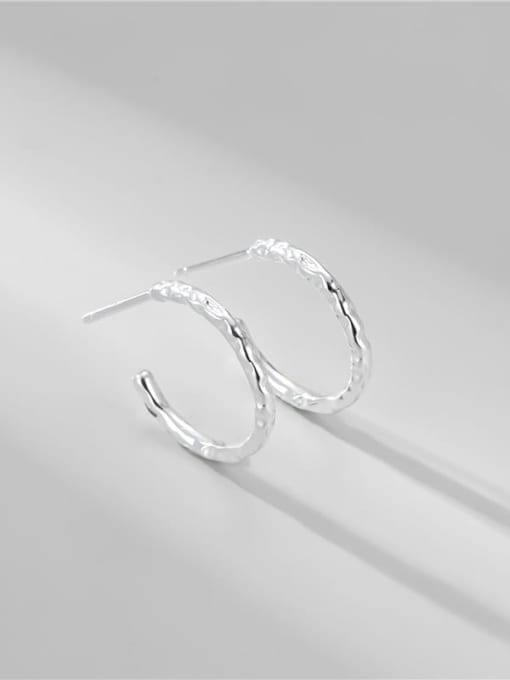Texture line Earrings 925 Sterling Silver Geometric Minimalist Line C Shape Stud Earring