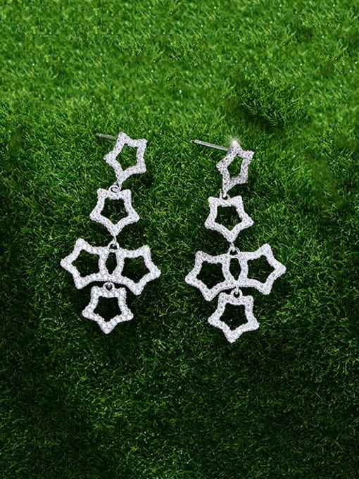 white 925 Sterling Silver Cubic Zirconia Hexagon Minimalist Cluster Earring