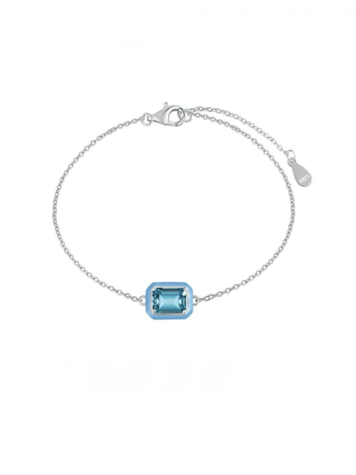 DY150164 S W BU 925 Sterling Silver Cubic Zirconia Enamel Geometric Minimalist Link Bracelet