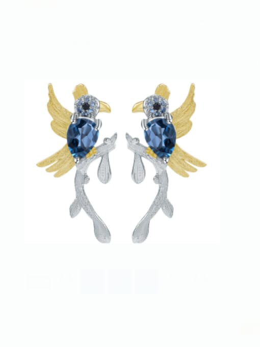 ZXI-SILVER JEWELRY 925 Sterling Silver Natural Stone Bird Artisan Stud Earring 3