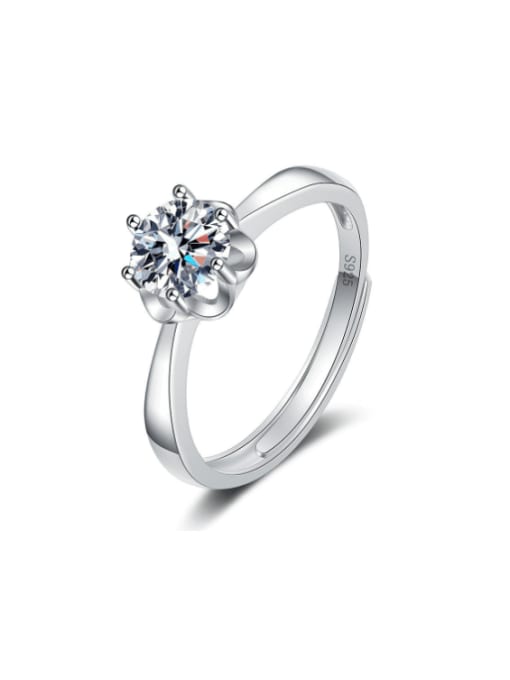 PNJ-Silver 925 Sterling Silver Moissanite Flower Dainty Band Ring 0
