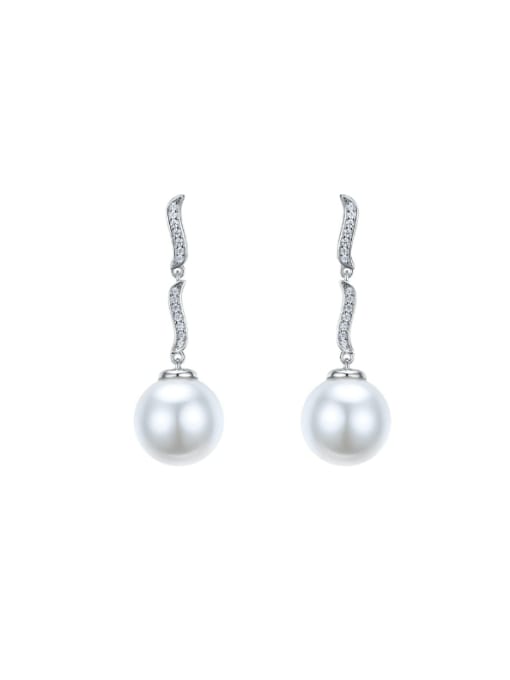 M&J 925 Sterling Silver Imitation Pearl Tassel Minimalist Drop Earring
