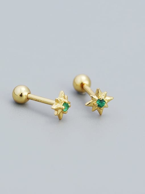 Golden (green stone) 925 Sterling Silver Enamel Geometric Minimalist Stud Earring