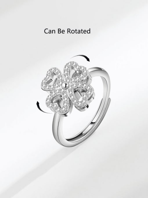 PNJ-Silver 925 Sterling Silver Cubic Zirconia Flower Dainty  Can Be Rotated Band Ring 3