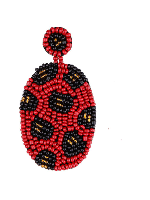 Red e68690 Non-woven fabric Bead  Geometric Bohemia Hand-Woven  Drop Earring