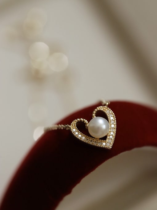 ZEMI 925 Sterling Silver Imitation Pearl Heart Dainty Necklace 2