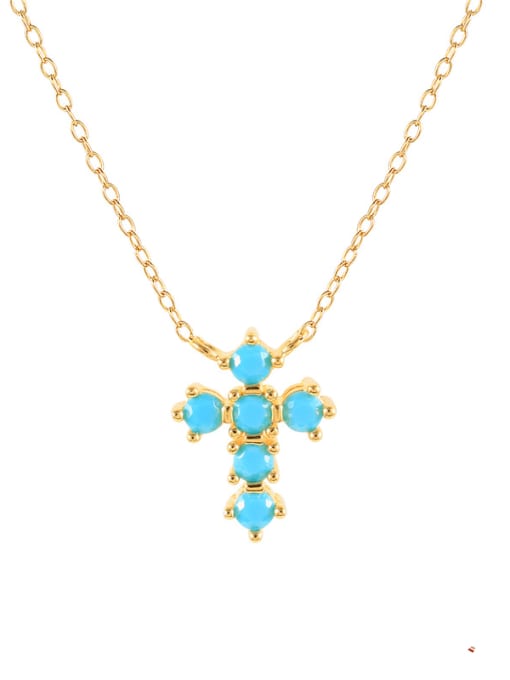 YUANFAN 925 Sterling Silver Turquoise Cross Vintage Necklace 4