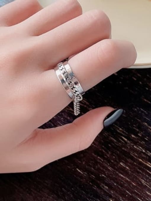 TAIS 925 Sterling Silver Chain  Tassel Vintage Band Ring 1