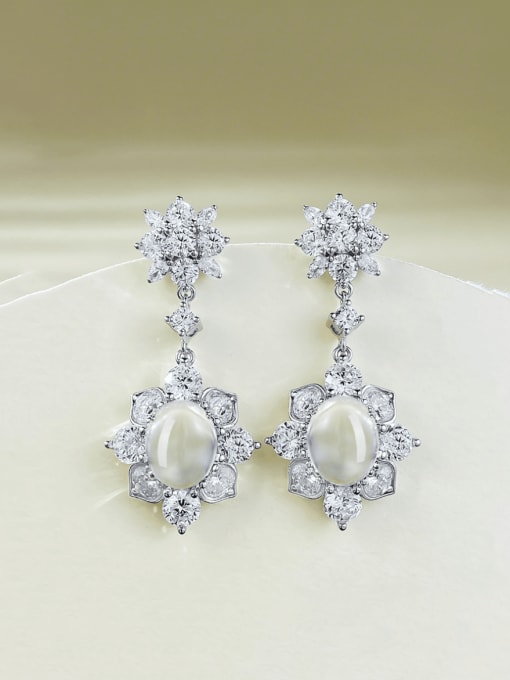 M&J 925 Sterling Silver Cubic Zirconia Flower Luxury Drop Earring 1