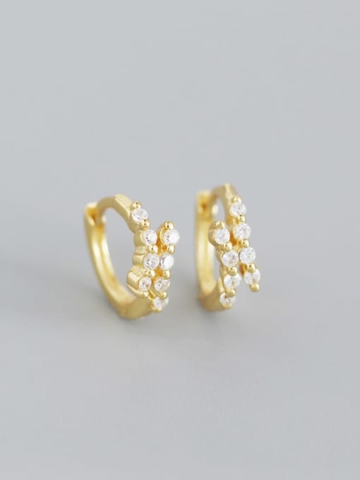2#Golden white stone 925 Sterling Silver Rhinestone White Geometric Minimalist Huggie Earring